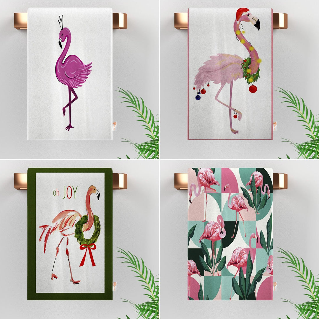 Flamingo Tea Towel|Flamingo Dish Cloth|Bird Print Dishcloth|Santa Flamingo Towel|Oh Joy Print Towel|Decorative All-Purpose Rag|Dust Remover