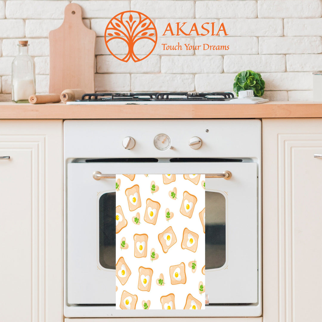 Valentine Dish Towel|Fried Egg Dish Cloth|Heart Donut Print Towel|Heart Shaped Fried Egg Print Hand Towel|All-Purpose Rag|Cost-Effective Rag