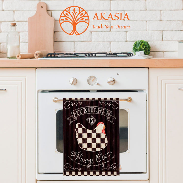 Kitchen Dish Towel|My Kitchen is Always Open|Cockerel Dishcloth|Decorative Tea Towel|All-Purpose Rag|Cleaning Cloth|Cost-Effective Rag