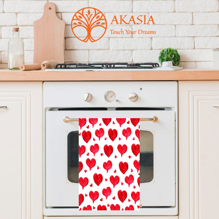 Valentine Tea Towel|Love Dish Cloth|Heart Print Towel|Heart Hand Towel|Romantic Valentine's Day Gift|Soft Dishcloth|Love Kitchen Towel