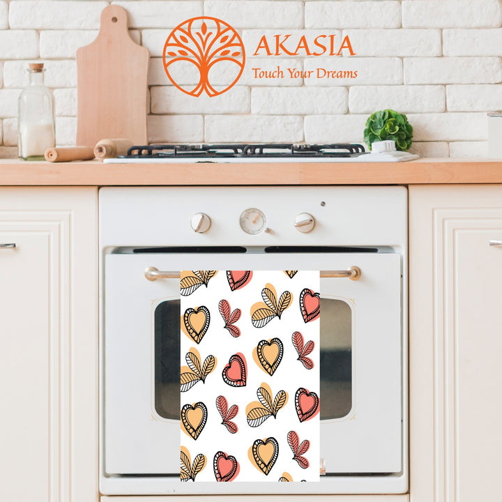 Valentine Tea Towel|Heart Print Towel|Love Dish Cloth|Heart Leaf Towel||Love Kitchen Towel|Romantic Valentine's Day Gift|Soft Dishcloth