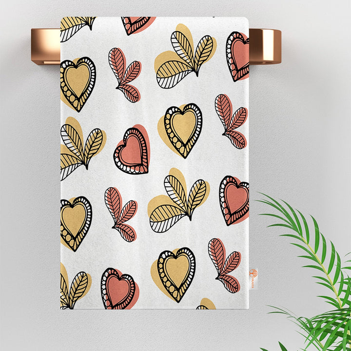 Valentine Tea Towel|Heart Print Towel|Love Dish Cloth|Heart Leaf Towel||Love Kitchen Towel|Romantic Valentine's Day Gift|Soft Dishcloth