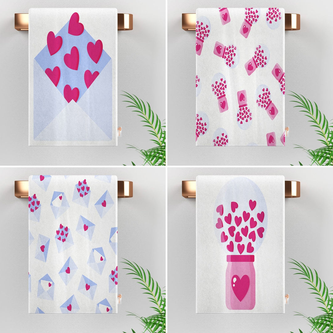 Heart Print Towel|Greeting Card Tea Towel|Love Themed Towel|Heart Dish Cloth|Valentine Hand Towel|Valentine's Day Gift|Gift for V-Day