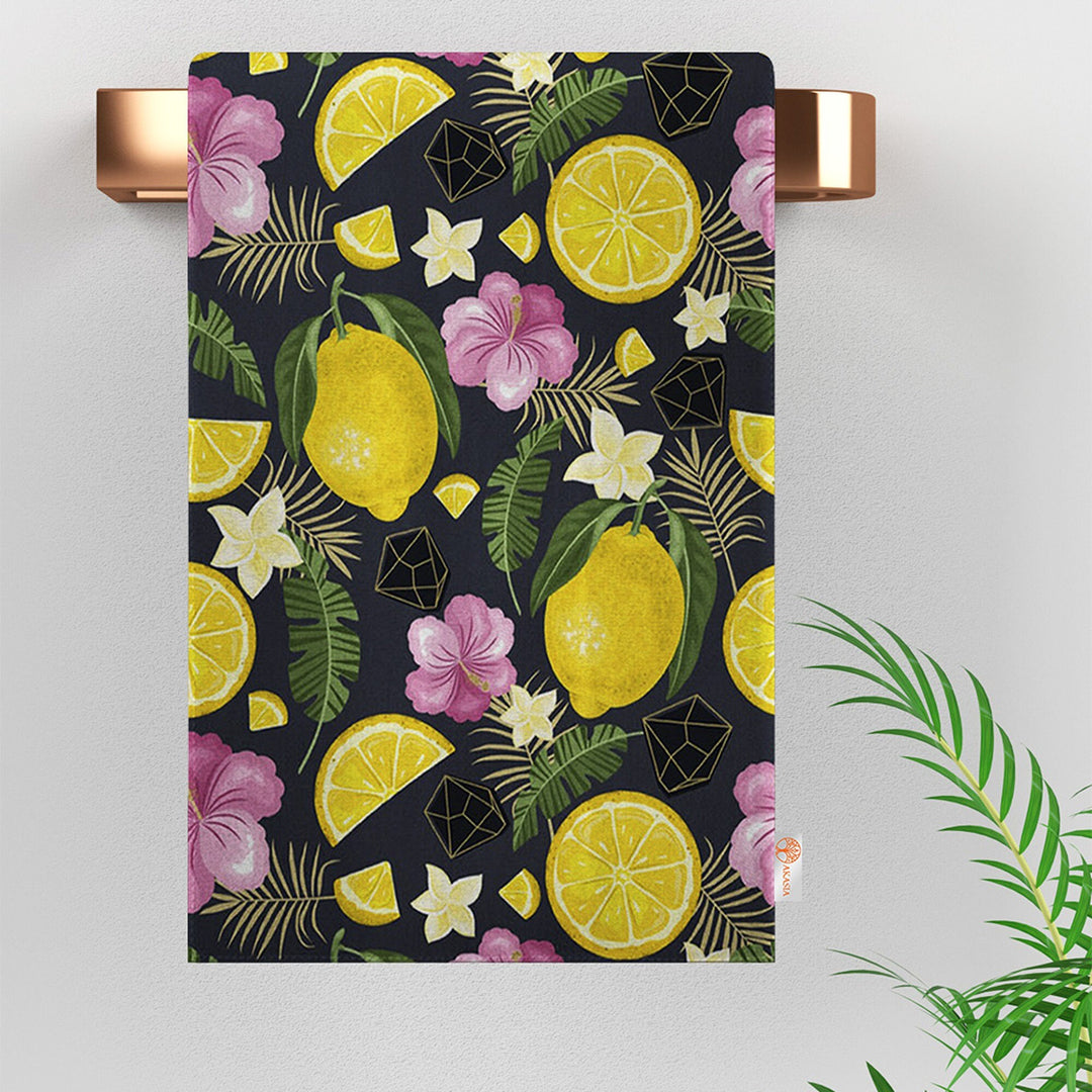 Lemon Print Towel|Eco-Friendly Rag|Fresh Citrus Towel|Kitchen Hand Towel|Cleaning Cloth|Dust Remover|Cost-Effective Rag|Farmhouse Dishcloth