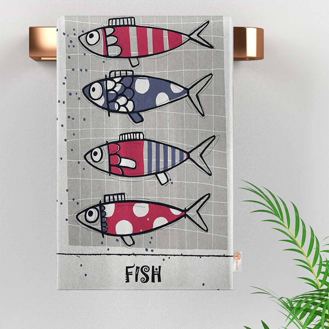 Fish Print Tea Towel|Nautical Hand Towel|Coastal Dishcloth|Beach House Decor|Summer Dish Cloth|All-Purpose Rag|Cost-Effective Farmhouse Rag