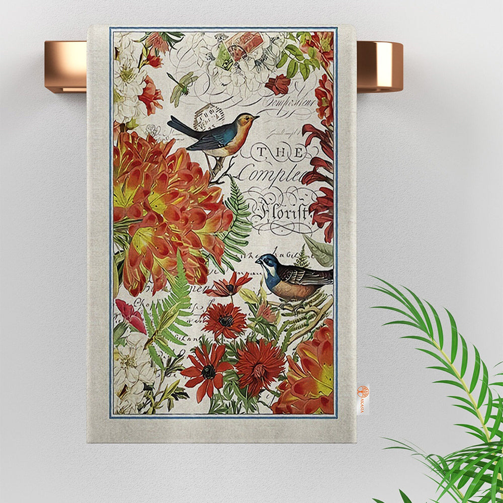 Floral Bird Towel|Bird Print Tea Towel|Rooster Dishcloth|All-Purpose Rag|Cleaning Cloth|Cost-Effective Rag|Farmhouse Kitchen Gift For Her