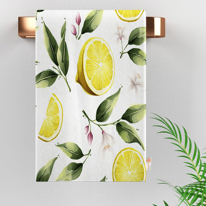 Lemons Kitchen Hand Towel|Floral Fresh Citrus Tea Towel|Lemon Tree Dish Towel|Summer Trend Lemon Dishcloth|Housewarming Gift for Her