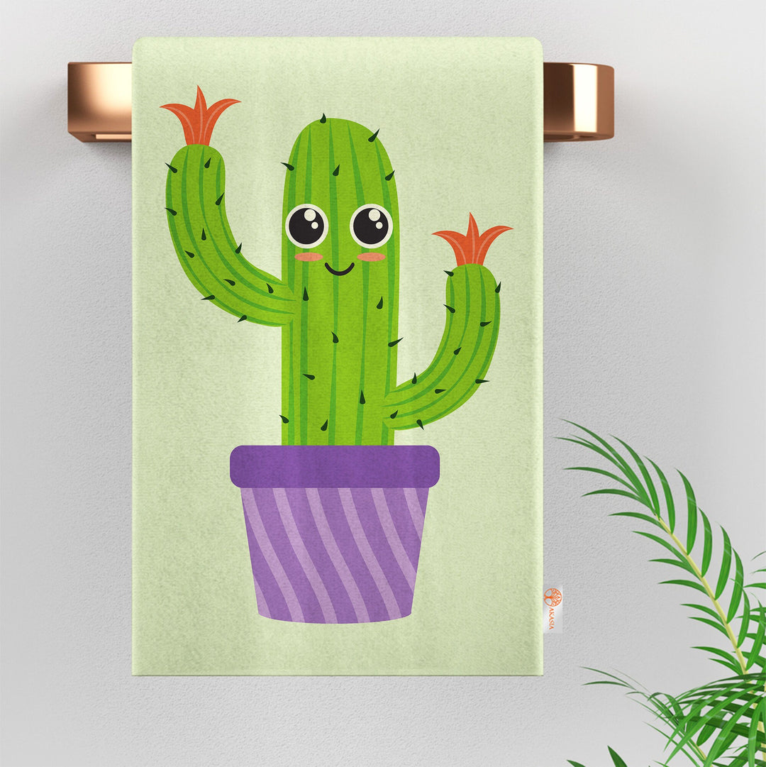 Cactus Hand Towel|Cute Green Cactus Tea Towel|Soft Kitchen Towel|Succulent Dishcloth|Kitchen Gift For Her|Floral Dish Cloth|Eco-Friendly Rag