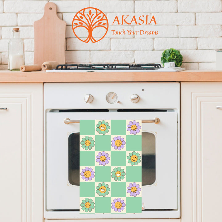 Floral Dish Cloth|Smiling Daisy Towel|Summer Tea Towel|Checkered Dishcloth|Eco-Friendly Towel|Cost-Effective Rag|Gift For Her|Cleaning Cloth