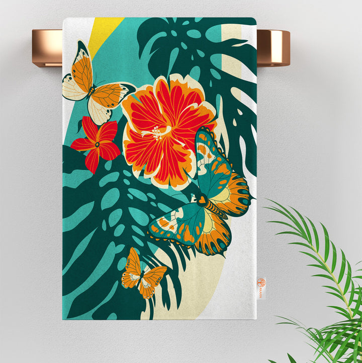 Floral Hand Towel|Tropical Tea Towel|Summer Trend Towel|Butterfly Dish Cloth|Plant Print Towel|Cost-Effective Rag|Floral Soft Cleaning Cloth