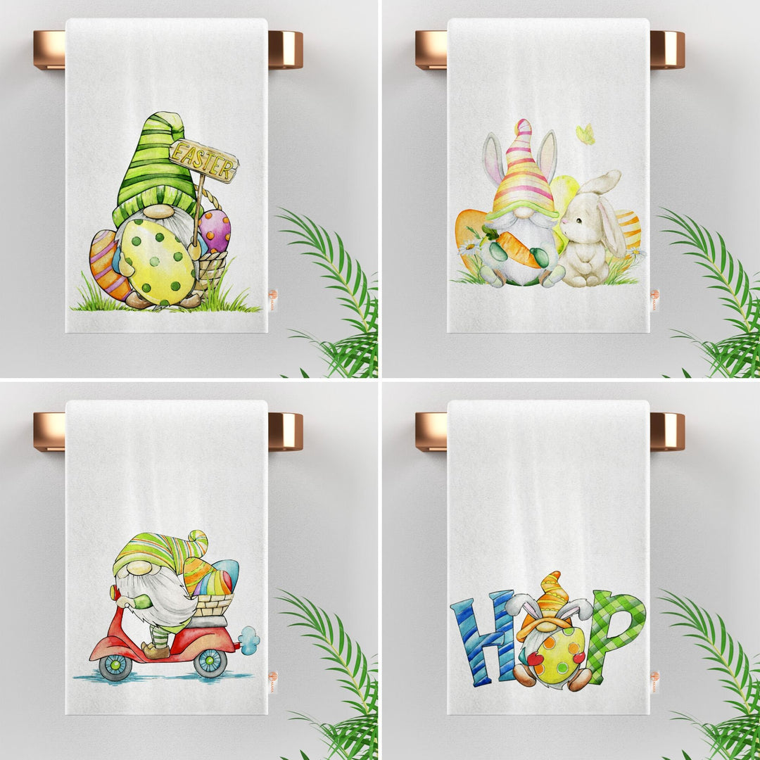 Easter Hand Towel|Gnome Print Kitchen Towel|Bunny Tea Towel|Egg Print Dishcloth|Farmhouse Dish Cloth|Eco-Friendly Towel|Cost-Effective Rag