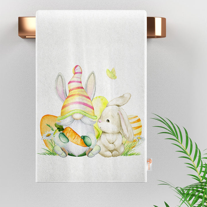 Easter Hand Towel|Gnome Print Kitchen Towel|Bunny Tea Towel|Egg Print Dishcloth|Farmhouse Dish Cloth|Eco-Friendly Towel|Cost-Effective Rag