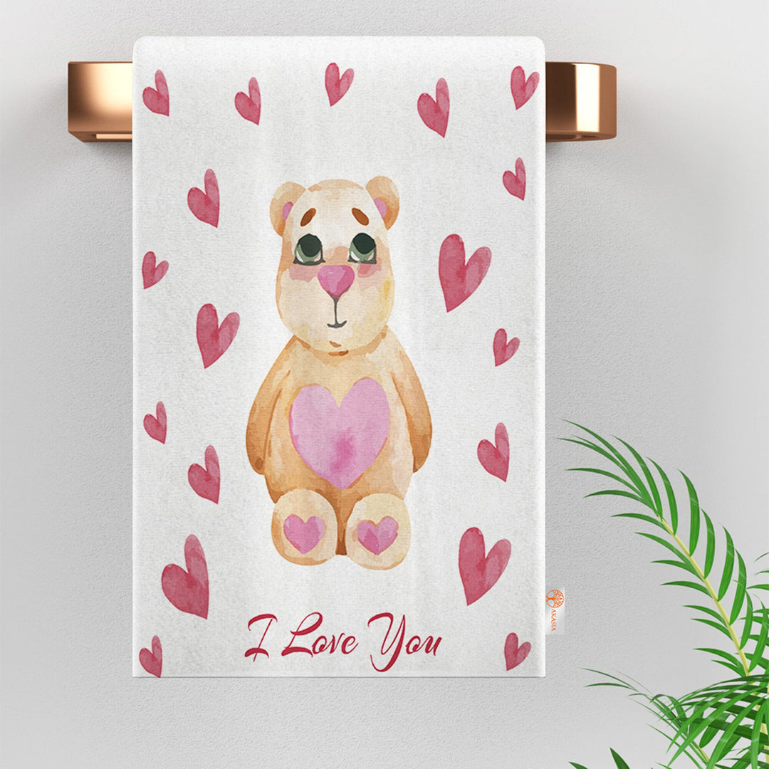 Valentine Dish Towel|Cute Bear Dish Cloth|Heart Print Towel|I Love You Tea Towel|Kitchen Gift for Her|All-Purpose Rag|Cost-Effective Rag