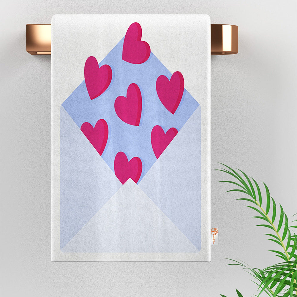 Heart Print Towel|Greeting Card Tea Towel|Love Themed Towel|Heart Dish Cloth|Valentine Hand Towel|Valentine's Day Gift|Gift for V-Day