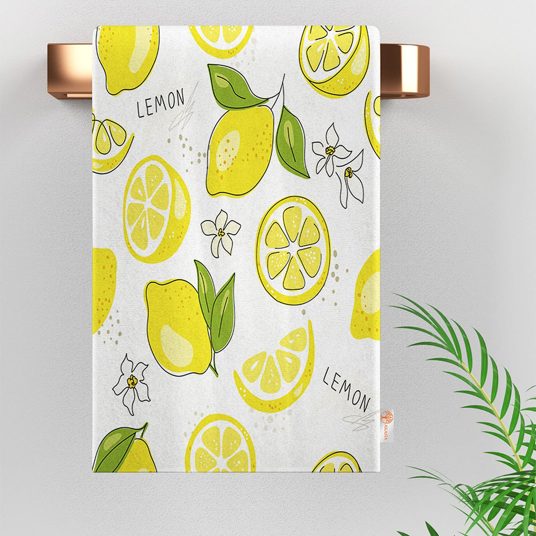 Lemons Kitchen Hand Towel|Floral Fresh Citrus Tea Towel|Lemon Tree Dish Towel|Summer Trend Lemon Dishcloth|Housewarming Gift for Her