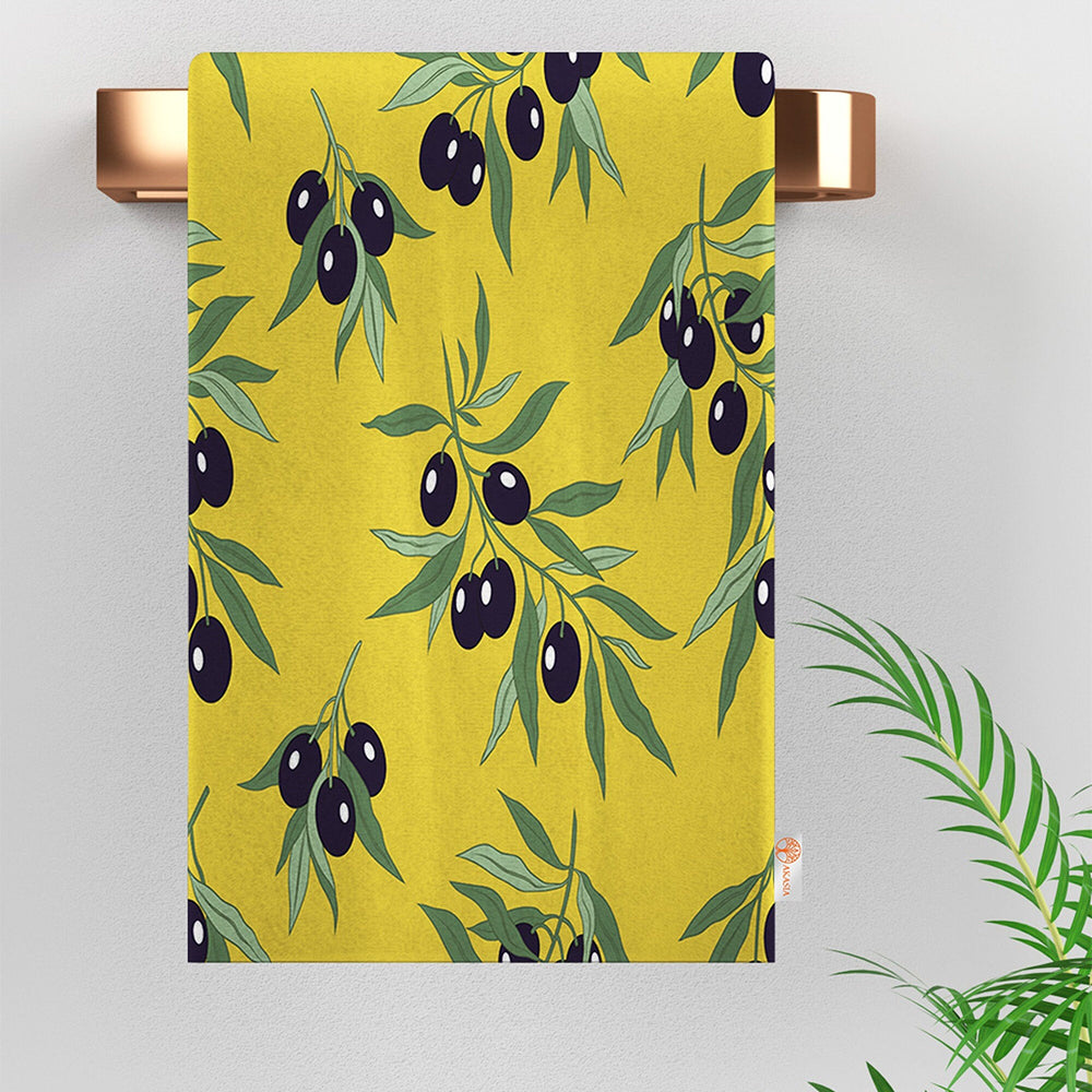 Olive Kitchen Hand Towel|Floral Tea Towel|Olive Oil Dish Towel|Summer Trend Dishcloth|Housewarming Gift for Her|Soft Dish Cleaning Cloth