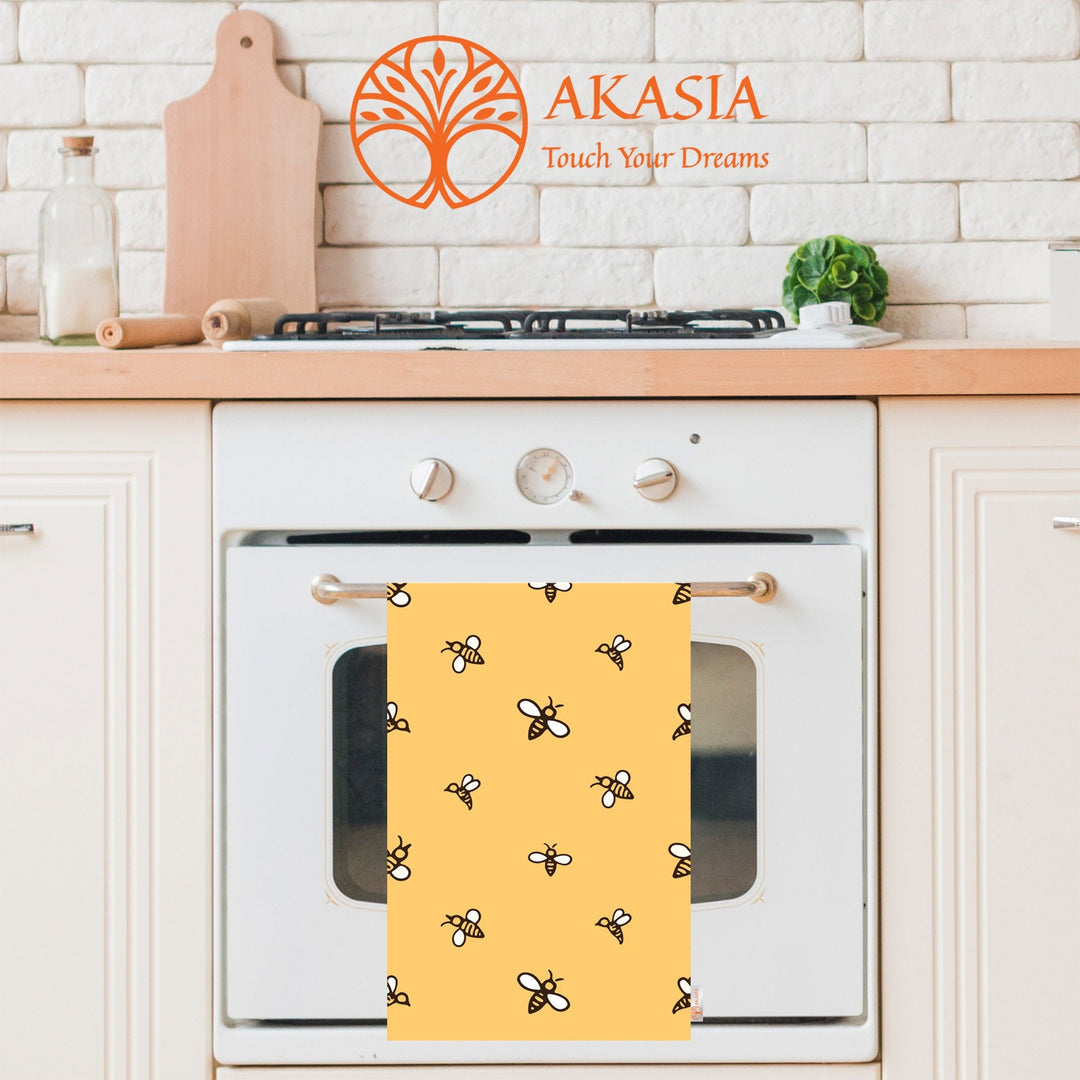 Bee Print Tea Towel|Honey Dishcloth|Beehive Print Hand Towel|Floral Dish Cloth|Eco-Friendly Rag|Soft Cleaning Towel|Kitchen Gift For Her