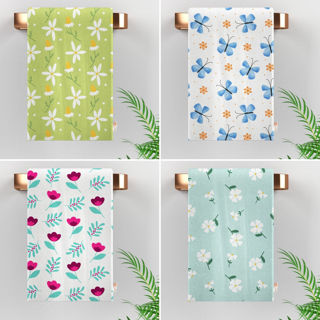 Floral Hand Towel|Daisy Print Towel|Summer Tea Towel|Butterfly Dish Cloth|Eco-Friendly Towel|Cost-Effective Rag|Gift For Her|Cleaning Cloth