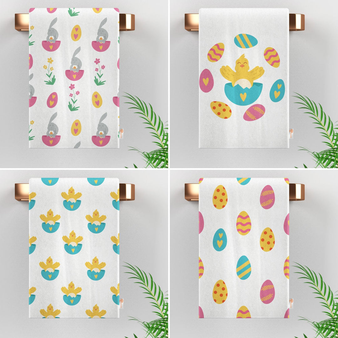 Easter Hand Towel|Egg Print Kitchen Towel|Bunny Tea Towel|Chick Print Dishcloth|Farmhouse Dish Cloth|Eco-Friendly Towel|Cost-Effective Rag