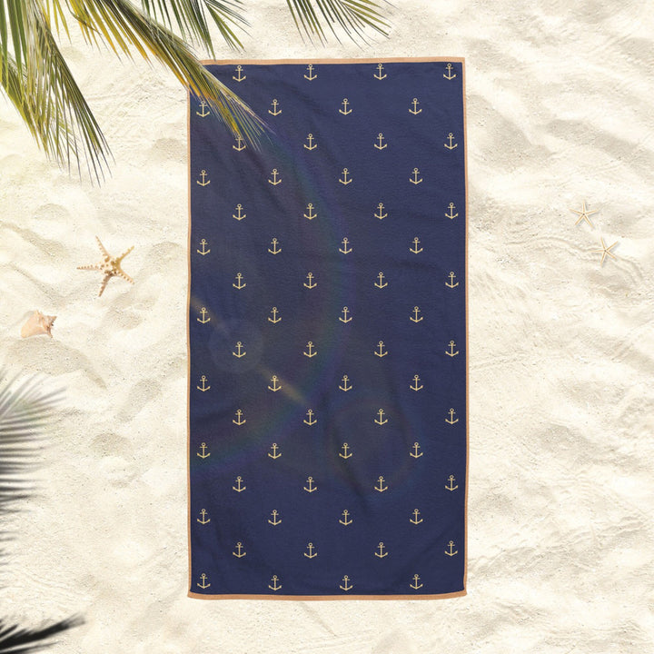 Nautical Beach Towel|Navy Anchor Bath Towel|Coastal Pool Towel|Striped Design Towel|Beach House Outdoor Soft Bath Towel|Summer Vacation Gift