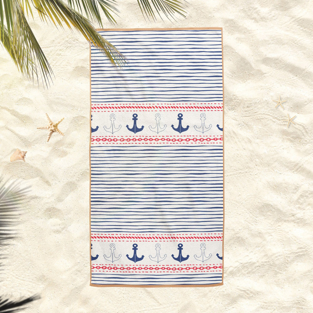 Nautical Beach Towel|Anchor Bath Towel|Coastal Pool Towel|Striped Beach Towel|Beach House Outdoor Soft Bath Towel|Summer Trend Vacation Gift