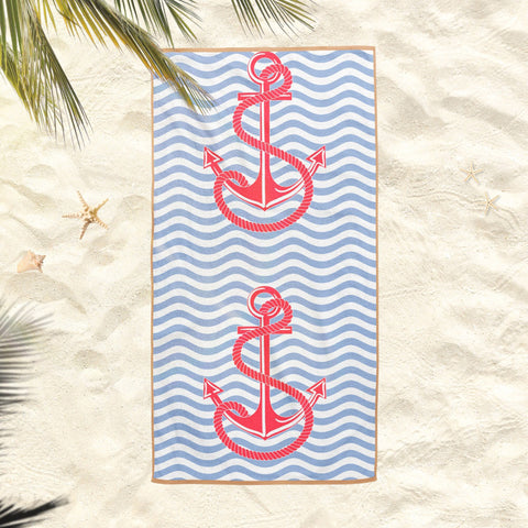 Nautical Beach Towel|Anchor Bath Towel|Coastal Pool Towel|Striped Beach Towel|Beach House Outdoor Soft Bath Towel|Summer Trend Vacation Gift