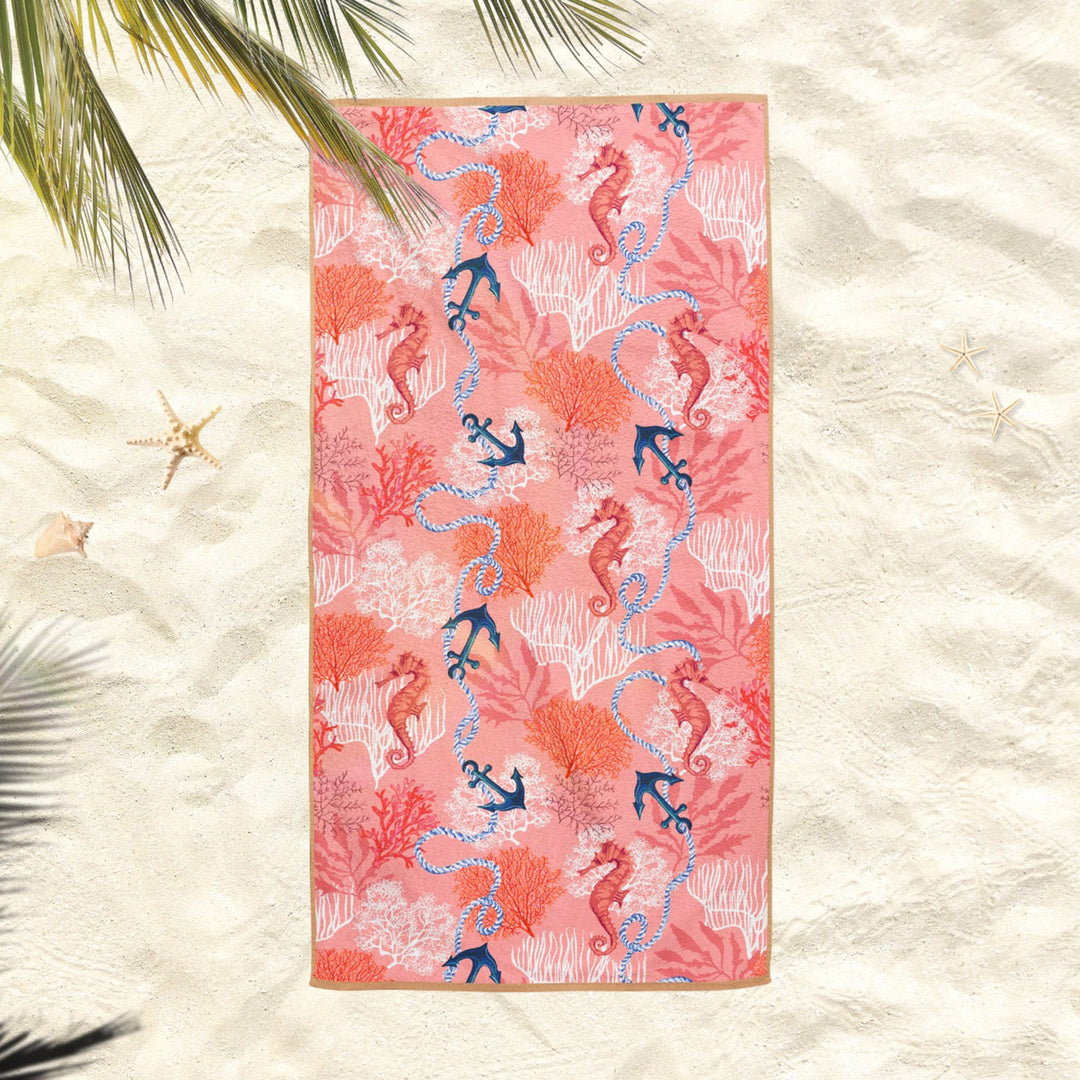 Nautical Beach Towel|Fish Coral Bath Towel|Coastal Pool Towel|Seahorse Beach Towel|Anchor and Wheel Soft Bath Towel|Summer Vacation Gift