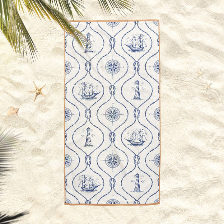 Nautical Beach Towel|Ship Anchor Bath Towel|Coastal Pool Towel|Wheel Print Towel|Beach House Outdoor Soft Bath Towel|Summer Vacation Gift