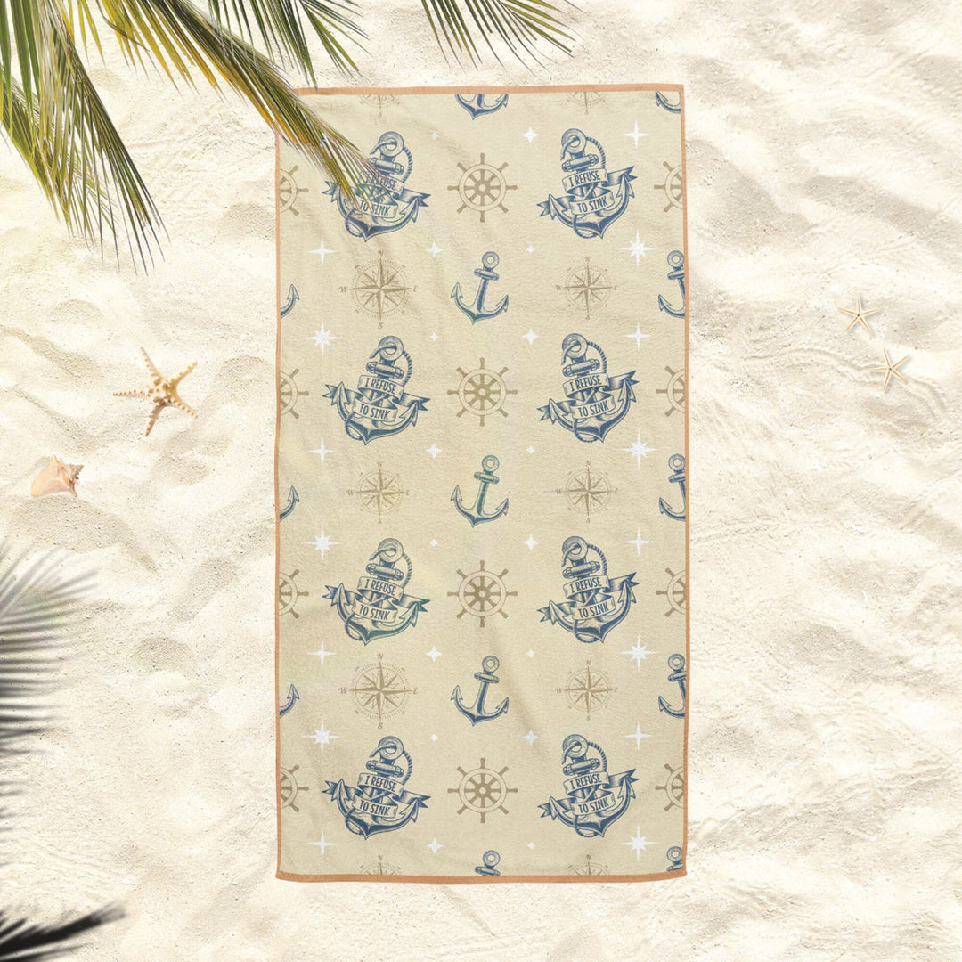 Nautical Beach Towel|Ship Anchor Bath Towel|Coastal Pool Towel|Wheel Print Towel|Beach House Outdoor Soft Bath Towel|Summer Vacation Gift