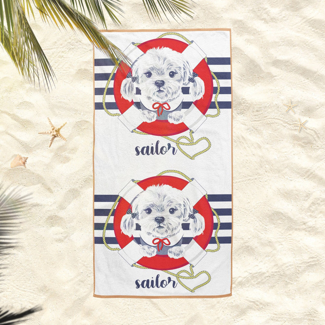 Nautical Beach Towel|Sailor Cat and Dog Bath Towel|Coastal Pool Towel|Striped Anchor Towel|Beach House Soft Bath Towel|Summer Vacation Gift