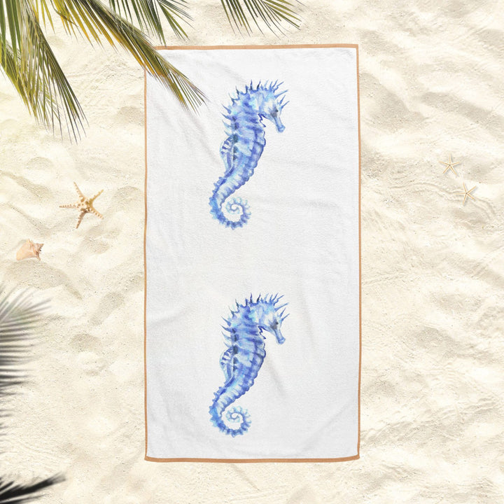 Nautical Beach Towel|Seahorse Bath Towel|Coastal Pool Towel|Oyster Beach Towel|Seashell Print Outdoor Soft Bath Towel|Summer Vacation Gift