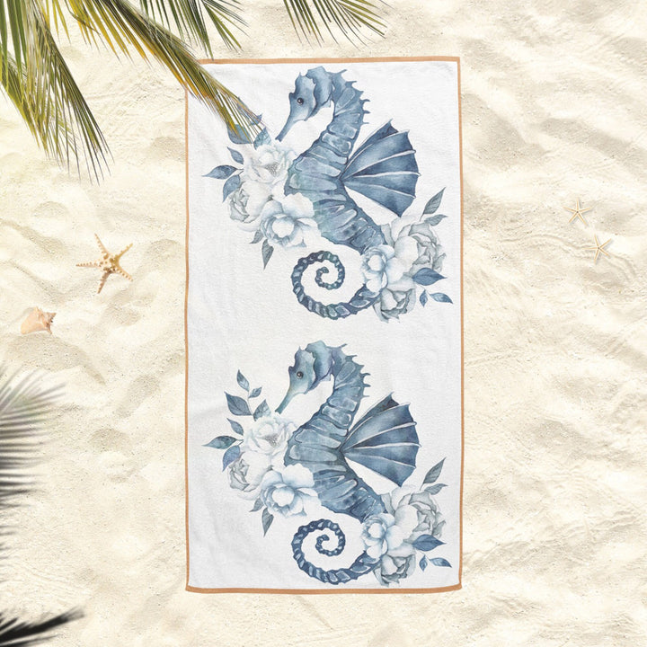 Nautical Beach Towel|Seahorse Bath Towel|Coastal Pool Towel|Oyster Beach Towel|Seashell Print Outdoor Soft Bath Towel|Summer Vacation Gift