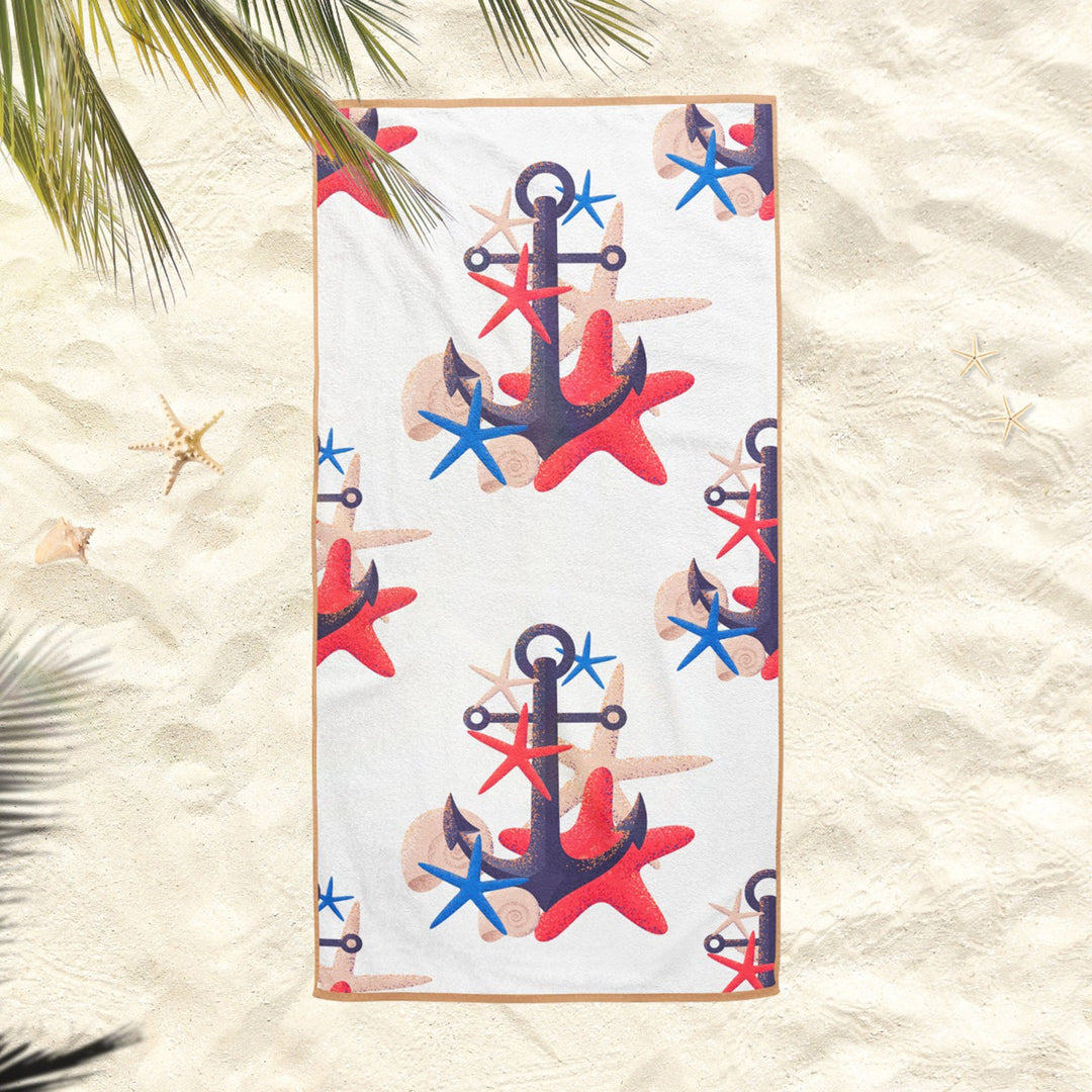 Starfish Beach Towel|Nautical Bath Towel|Coastal Pool Towel|Anchor Print Towel|Beach House Striped Soft Bath Towel|Summer Vacation Gift