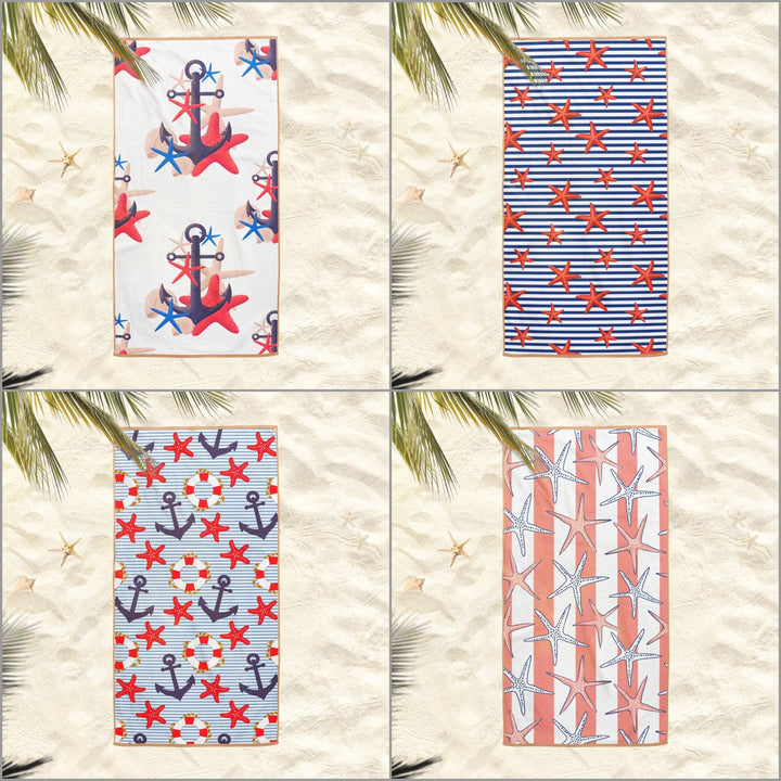 Starfish Beach Towel|Nautical Bath Towel|Coastal Pool Towel|Anchor Print Towel|Beach House Striped Soft Bath Towel|Summer Vacation Gift