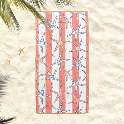 Starfish Beach Towel|Nautical Bath Towel|Coastal Pool Towel|Anchor Print Towel|Beach House Striped Soft Bath Towel|Summer Vacation Gift