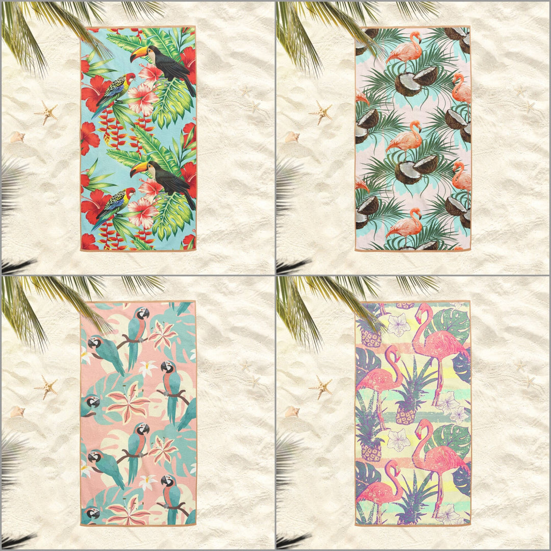 Bird Beach Towel|Parrot Bath Towel|Flamingo Pool Towel|Toucan Print Towel|Beach House Tropical Soft Bath Towel|Floral Summer Vacation Gift