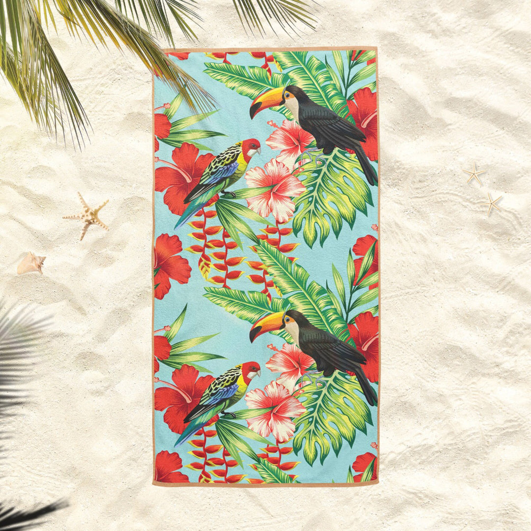 Bird Beach Towel|Parrot Bath Towel|Flamingo Pool Towel|Toucan Print Towel|Beach House Tropical Soft Bath Towel|Floral Summer Vacation Gift