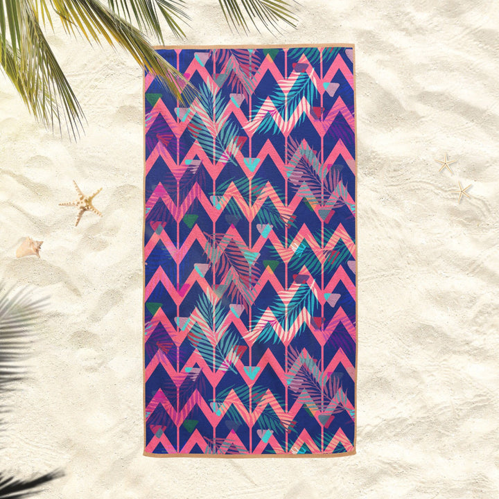 Tropical Beach Towel|Neon Leaves Bath Towel|Striped Pool Towel|Zigzag Bath Towel|Beach House Geometric Soft Bath Towel|Summer Vacation Gift