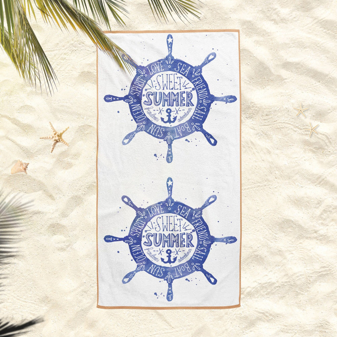 Nautical Beach Towel|Navy Wheel Bath Towel|Coastal Pool Towel|Compass Print Towel|Beach House Lighthouse Soft Bath Towel|Sweet Summer Gift