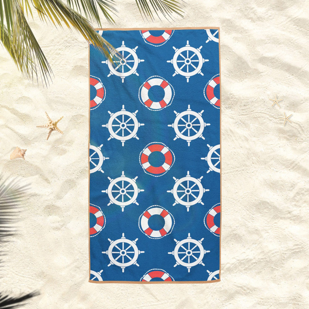 Nautical Beach Towel|Navy Wheel Bath Towel|Coastal Pool Towel|Compass Print Towel|Beach House Lighthouse Soft Bath Towel|Sweet Summer Gift