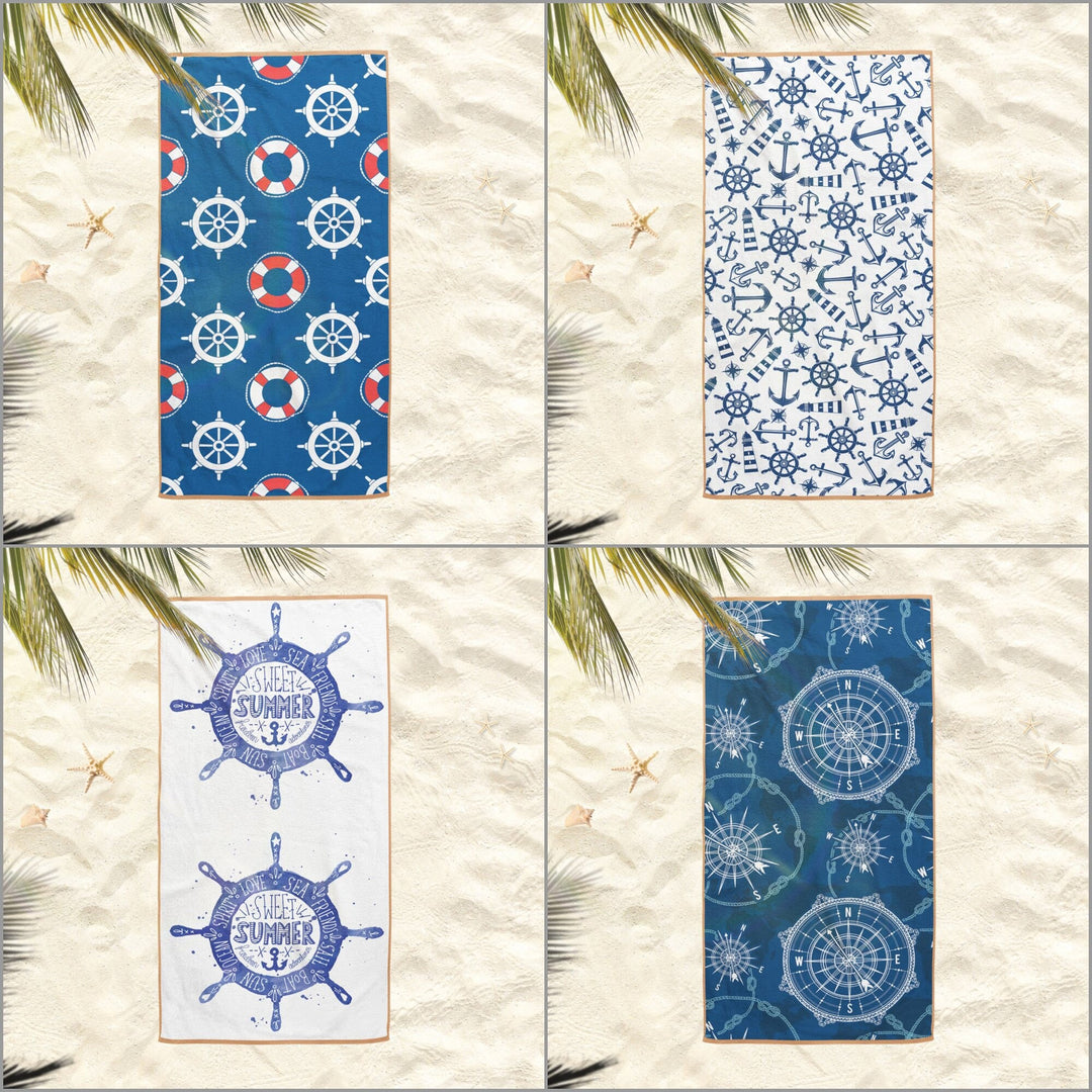 Nautical Beach Towel|Navy Wheel Bath Towel|Coastal Pool Towel|Compass Print Towel|Beach House Lighthouse Soft Bath Towel|Sweet Summer Gift