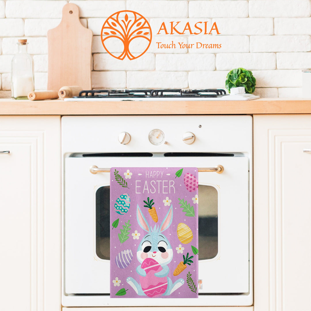 Cute Bunny Hand Towel|Rabbit Print Kitchen Towel|Happy Easter Tea Towel|Farmhouse Spring Trend Dish Cloth|Egg Print Towel|Cost-Effective Rag