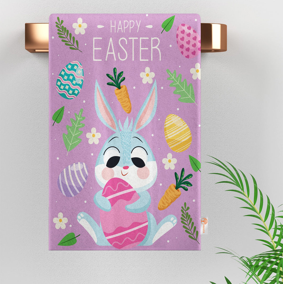 Cute Bunny Hand Towel|Rabbit Print Kitchen Towel|Happy Easter Tea Towel|Farmhouse Spring Trend Dish Cloth|Egg Print Towel|Cost-Effective Rag