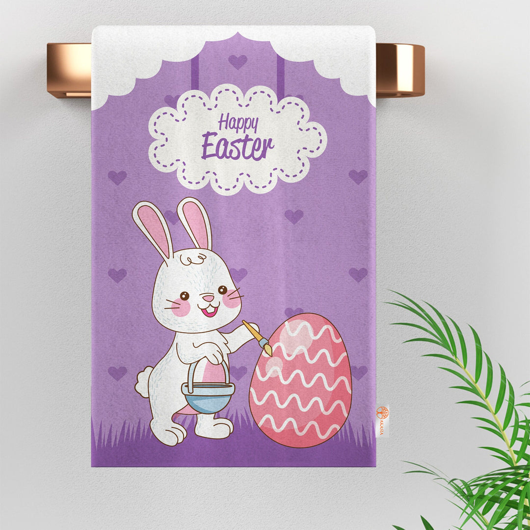 Cute Bunny Hand Towel|Rabbit Print Kitchen Towel|Happy Easter Tea Towel|Farmhouse Spring Trend Dish Cloth|Egg Print Towel|Cost-Effective Rag