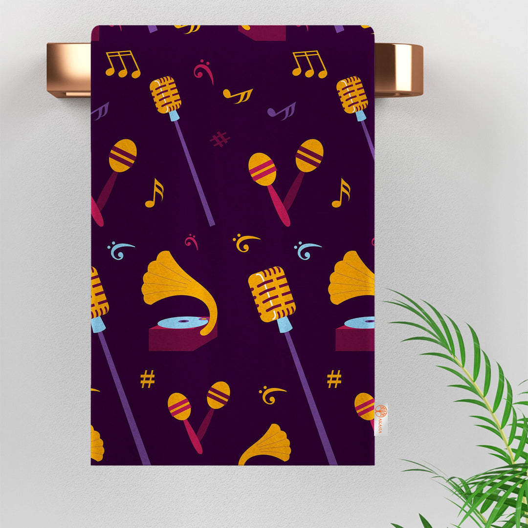 Musical Tea Towel|Music Instruments Print Towel|Drum Dishcloth|Gift For Woman|Piano Cleaning Cloth|Kitchen Hand Towel||Soft Dish Cloth