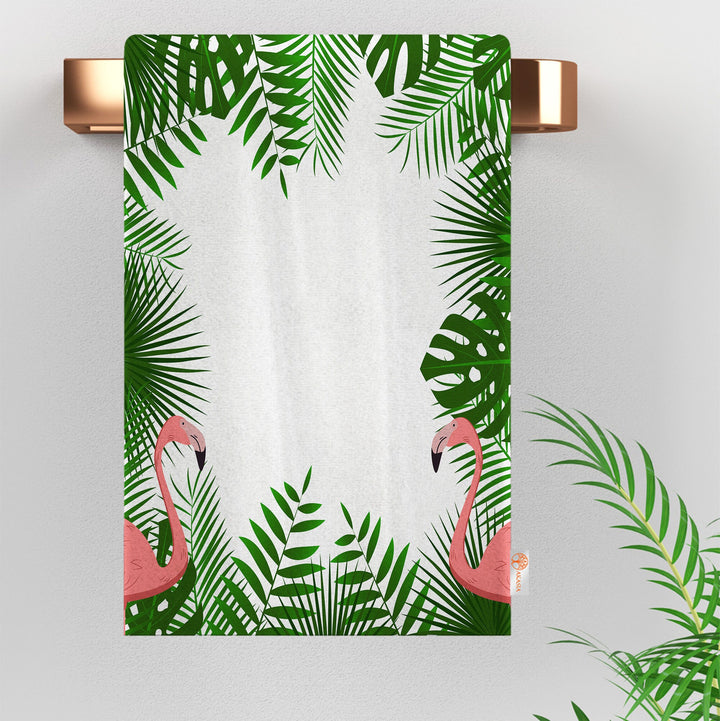 Flamingo Tea Towel|Tropical Dish Cloth|Leaf Print Dishcloth|Flamingo Hand Towel|Green Leaves Towel|Decorative All-Purpose Rag|Dust Remover