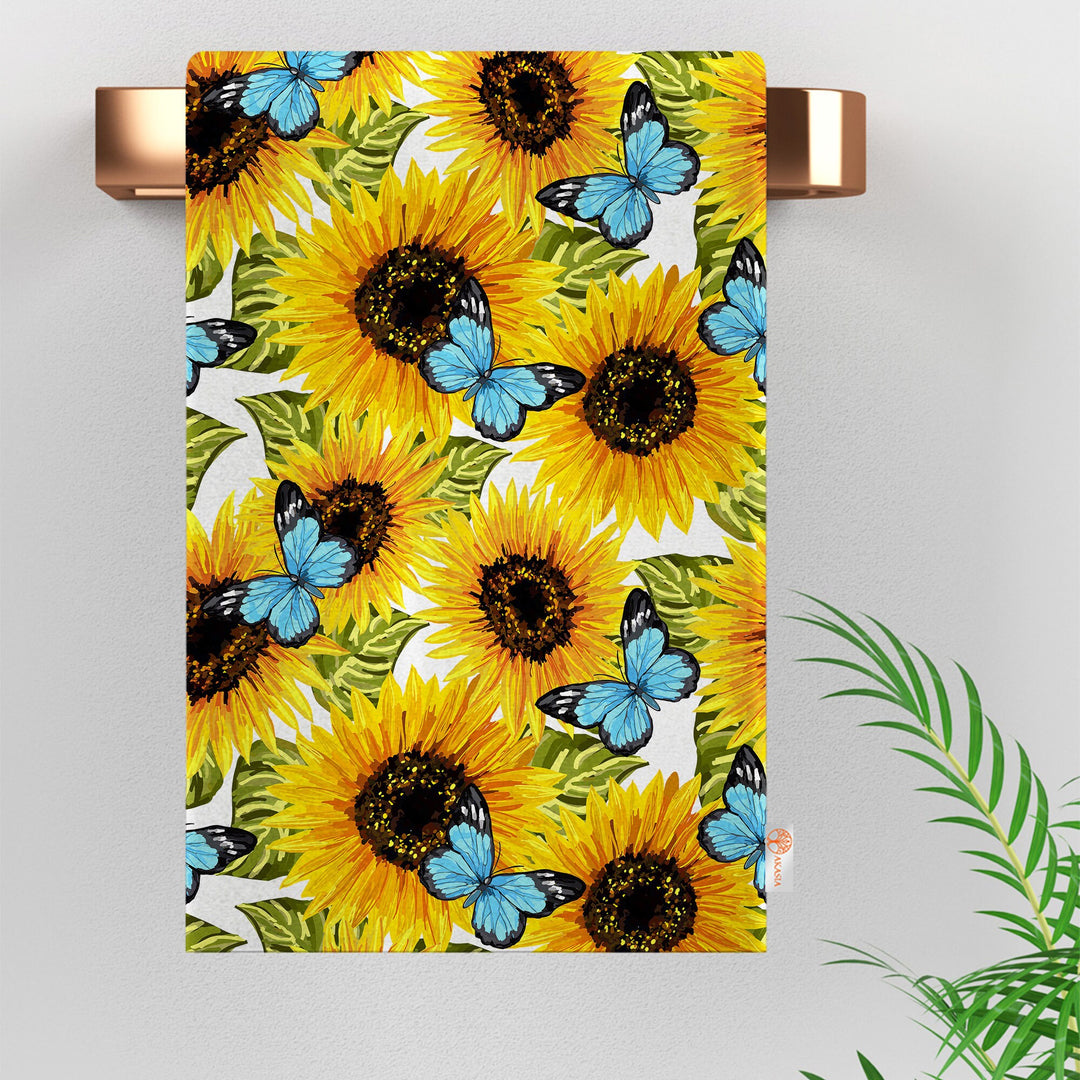 Sunflower Hand Towel|Summer Tea Towel|Floral Dish Cloth|Butterfly Towel|Cost-Effective Rag|Gift For Her|Cleaning Cloth|Flower Print Towel