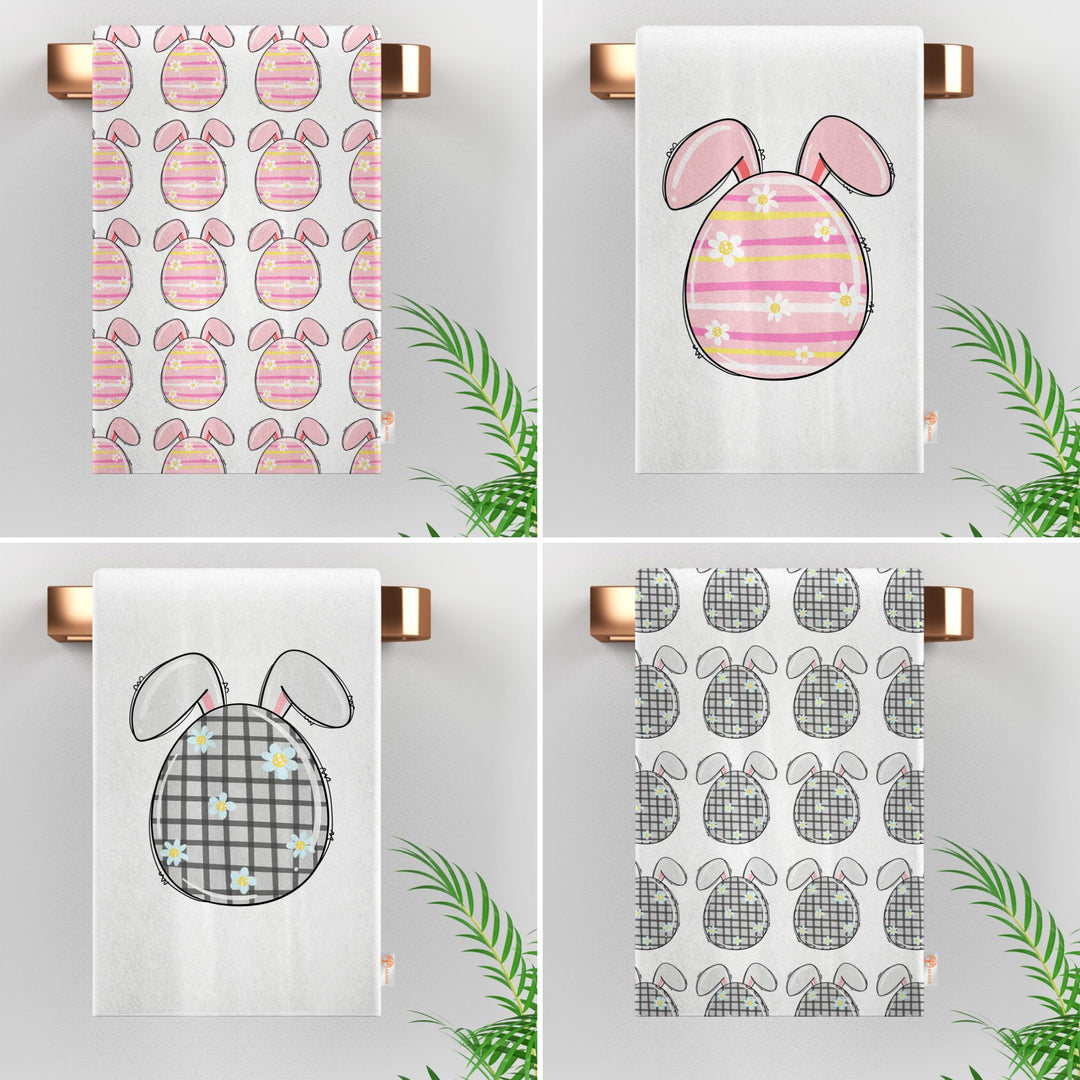 Easter Hand Towel|Egg Print Kitchen Towel|Bunny Ear Tea Towel|Farmhouse Spring Reusable Dish Cloth|Eco-Friendly Towel|Cost-Effective Rag