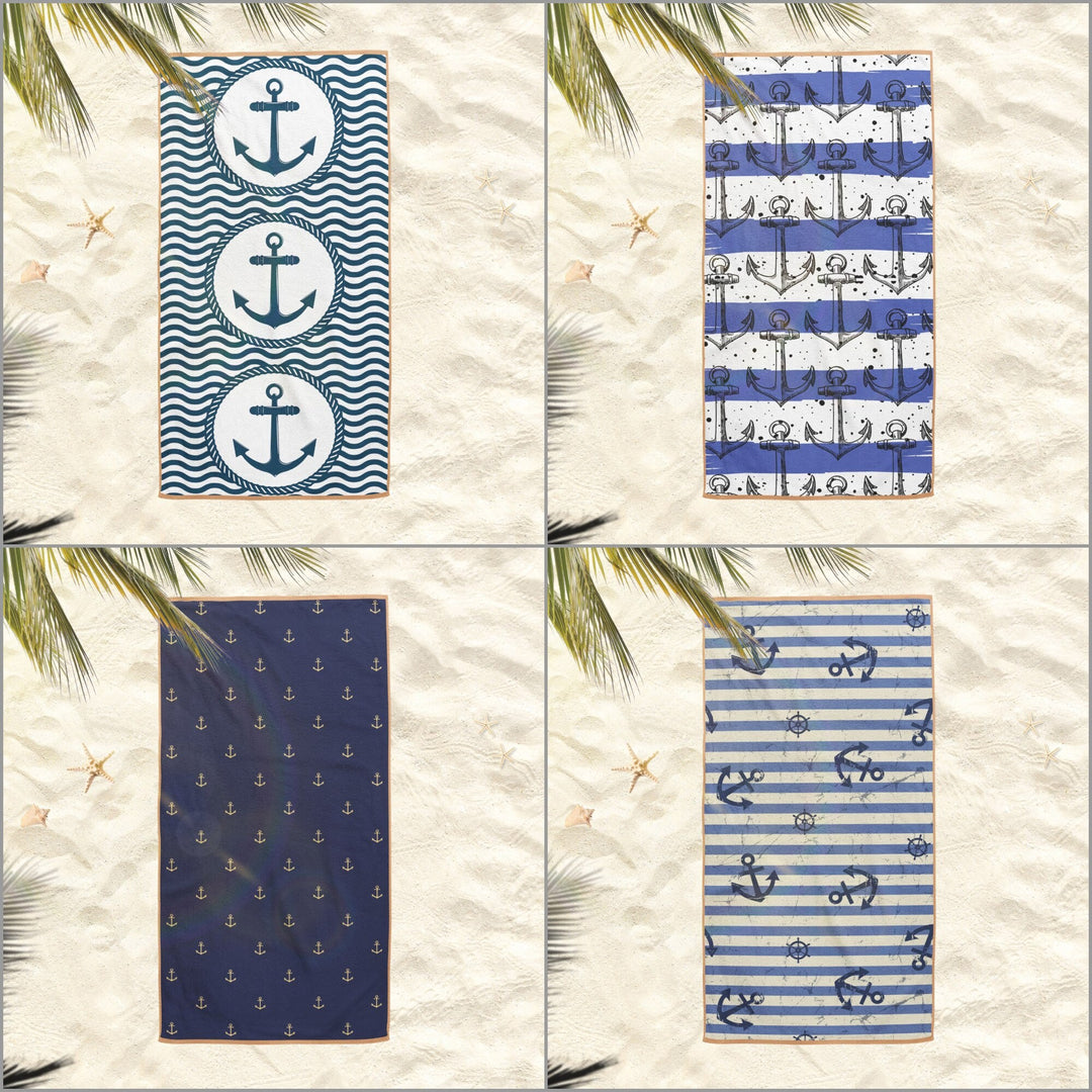 Nautical Beach Towel|Navy Anchor Bath Towel|Coastal Pool Towel|Striped Design Towel|Beach House Outdoor Soft Bath Towel|Summer Vacation Gift