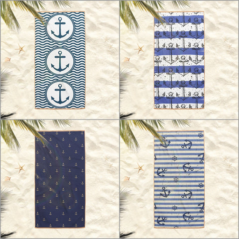 Nautical Beach Towel|Navy Anchor Bath Towel|Coastal Pool Towel|Striped Design Towel|Beach House Outdoor Soft Bath Towel|Summer Vacation Gift